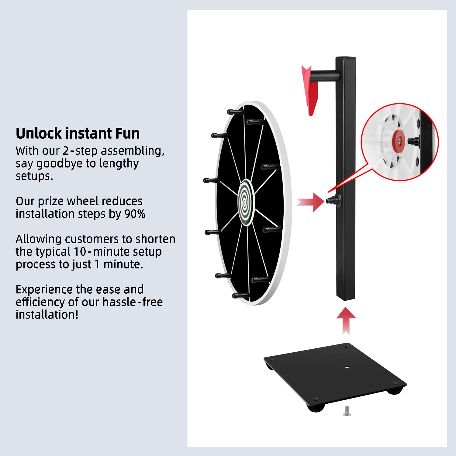 Pionites table-top or wall-mount prize wheel displays versatile options.