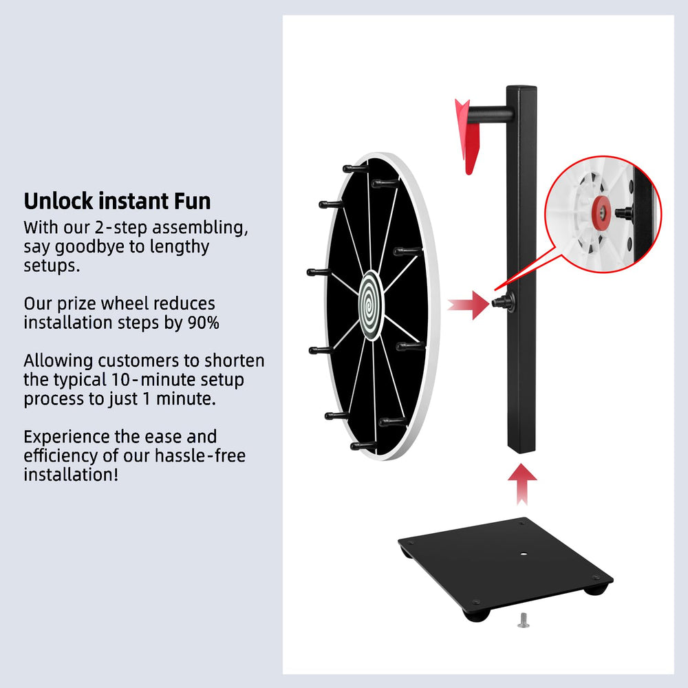 Pionites table-top or wall-mount prize wheel displays versatile options.