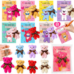 PIONJOY 28-pack mini bear plush keychains for backpacks; durable, colorful backpack charms