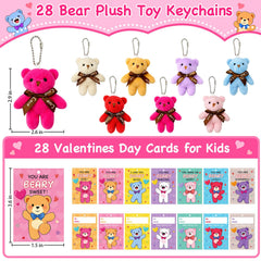 PIONJOY mini bear plush keychains with valentines cards for classroom gifting
