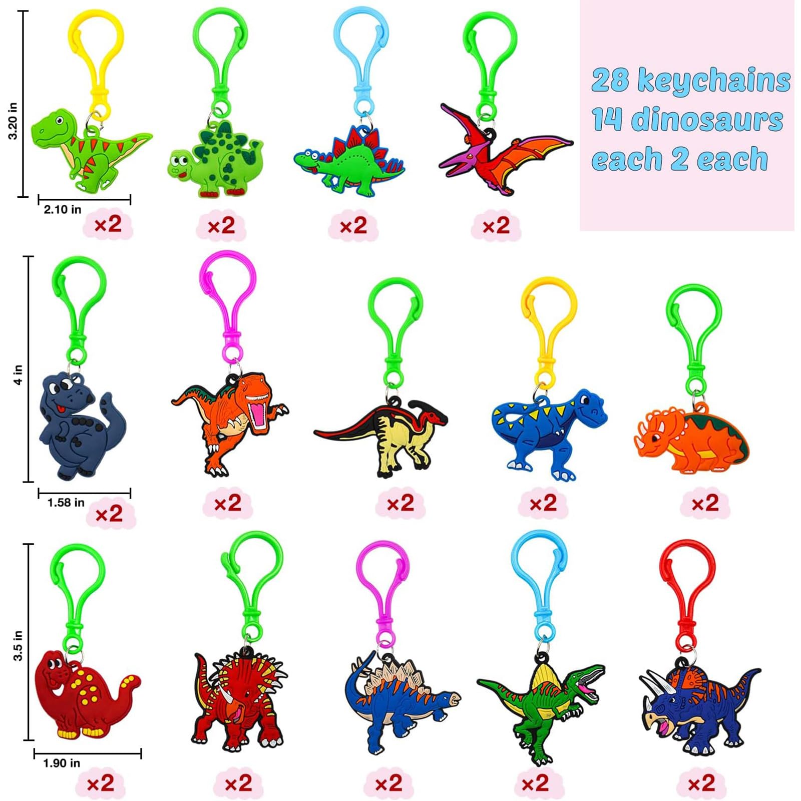 PIONJOY sequin dinosaur keychains showcase bright colors for festive gifts.