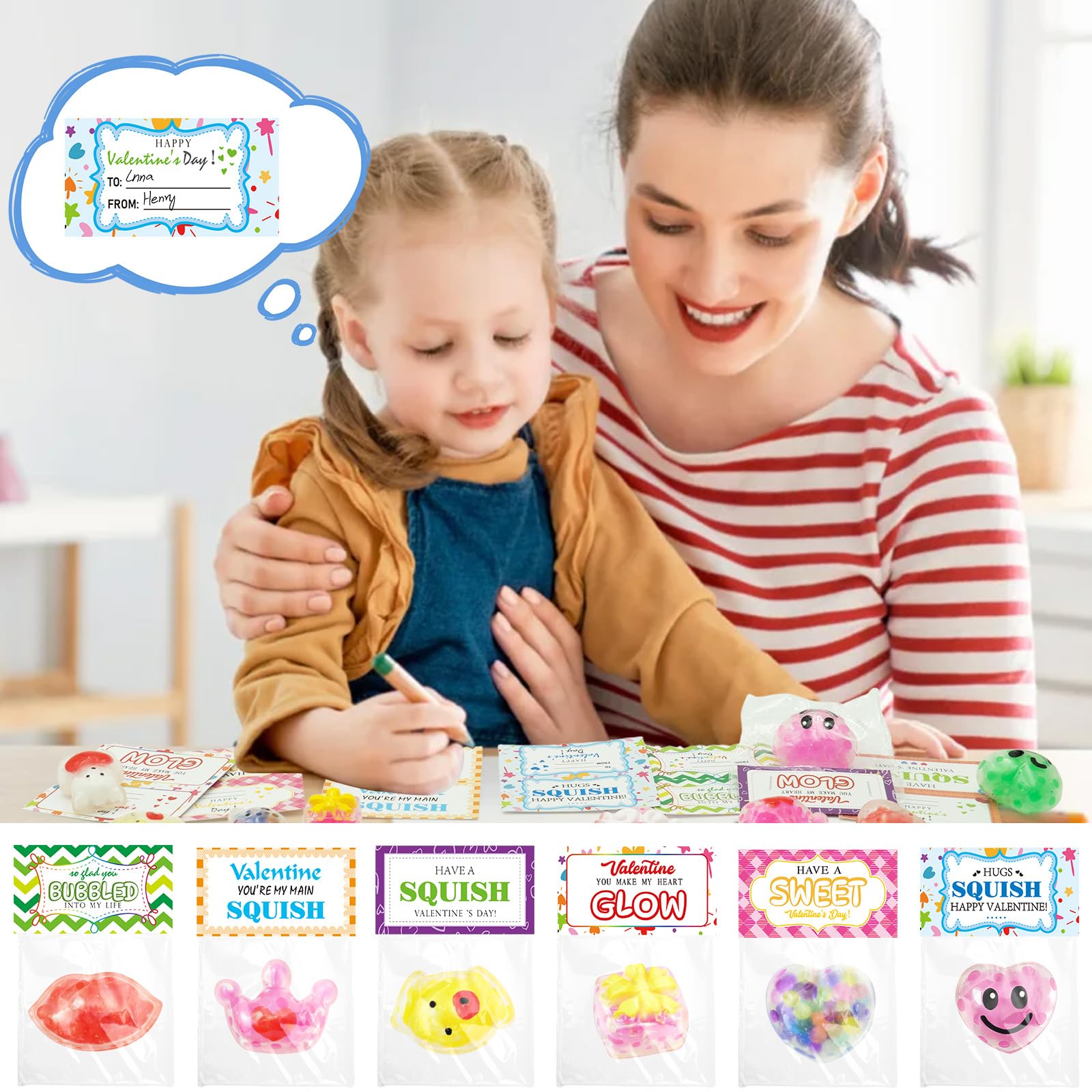 Complete 28-pack valentines kit for teachers and parents.