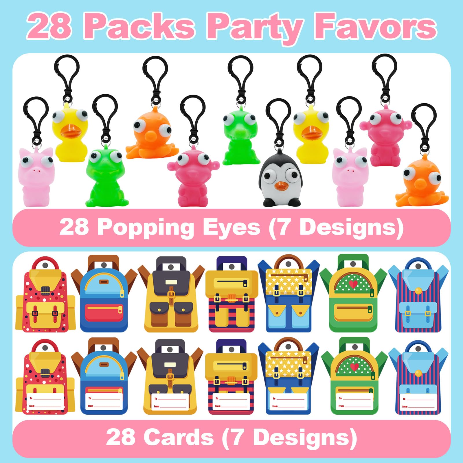PIONJOY Valentines cards with animal keychains for classroom exchanges.
