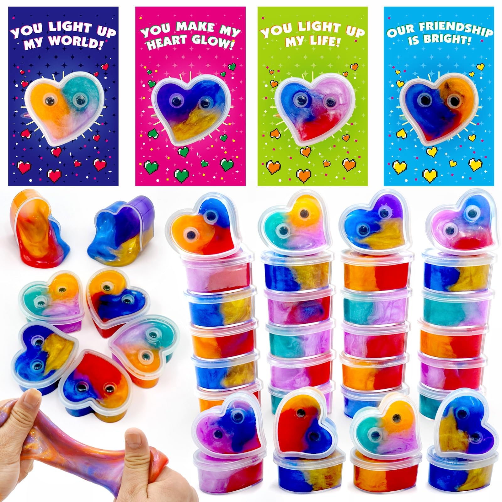 PIONJOY valentines galaxy hearts slime pack for classroom sharing and playful learning.