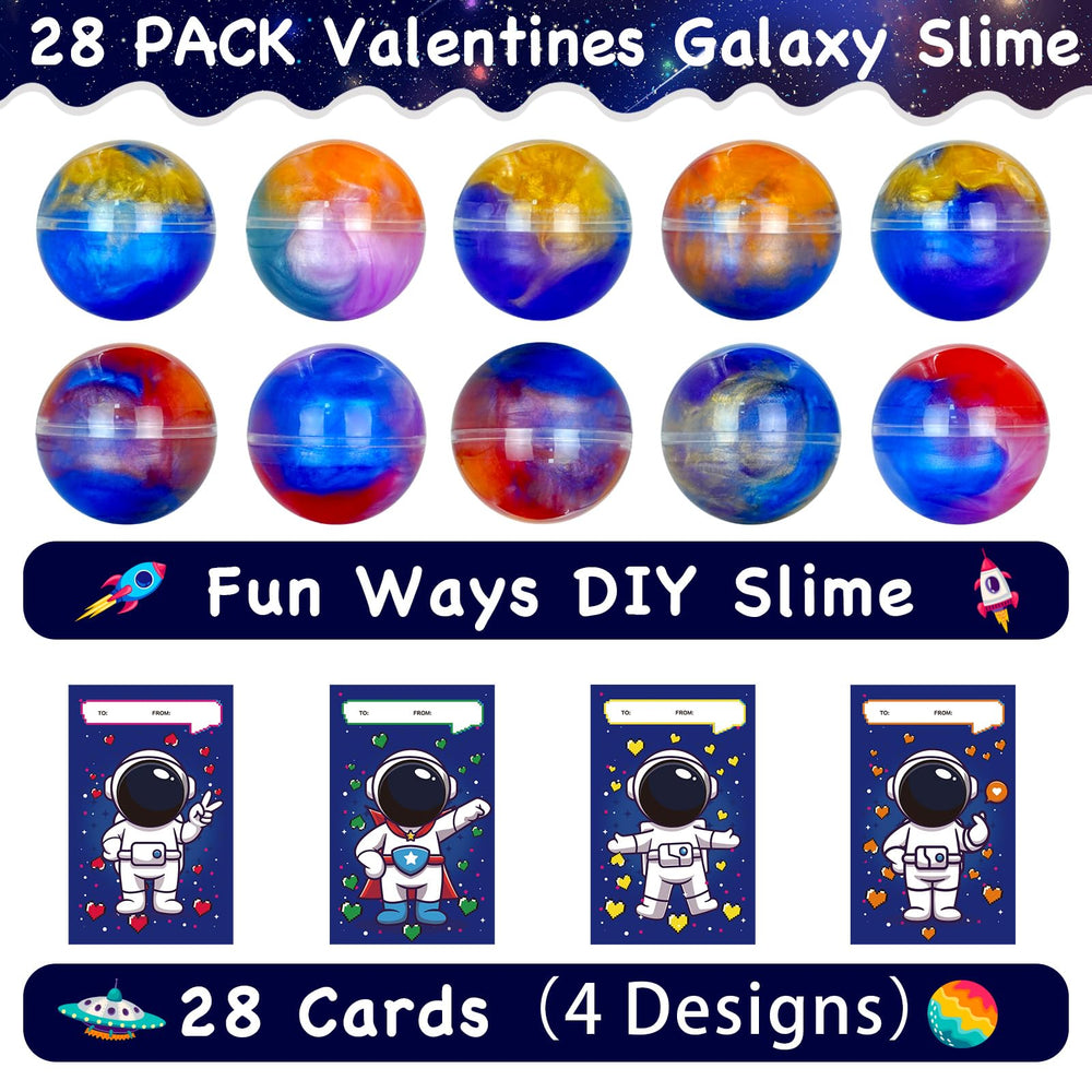 PIONJOY Valentines Galaxy Slime astronaut-card 2, engaging kids with tactile slime and festive activity.