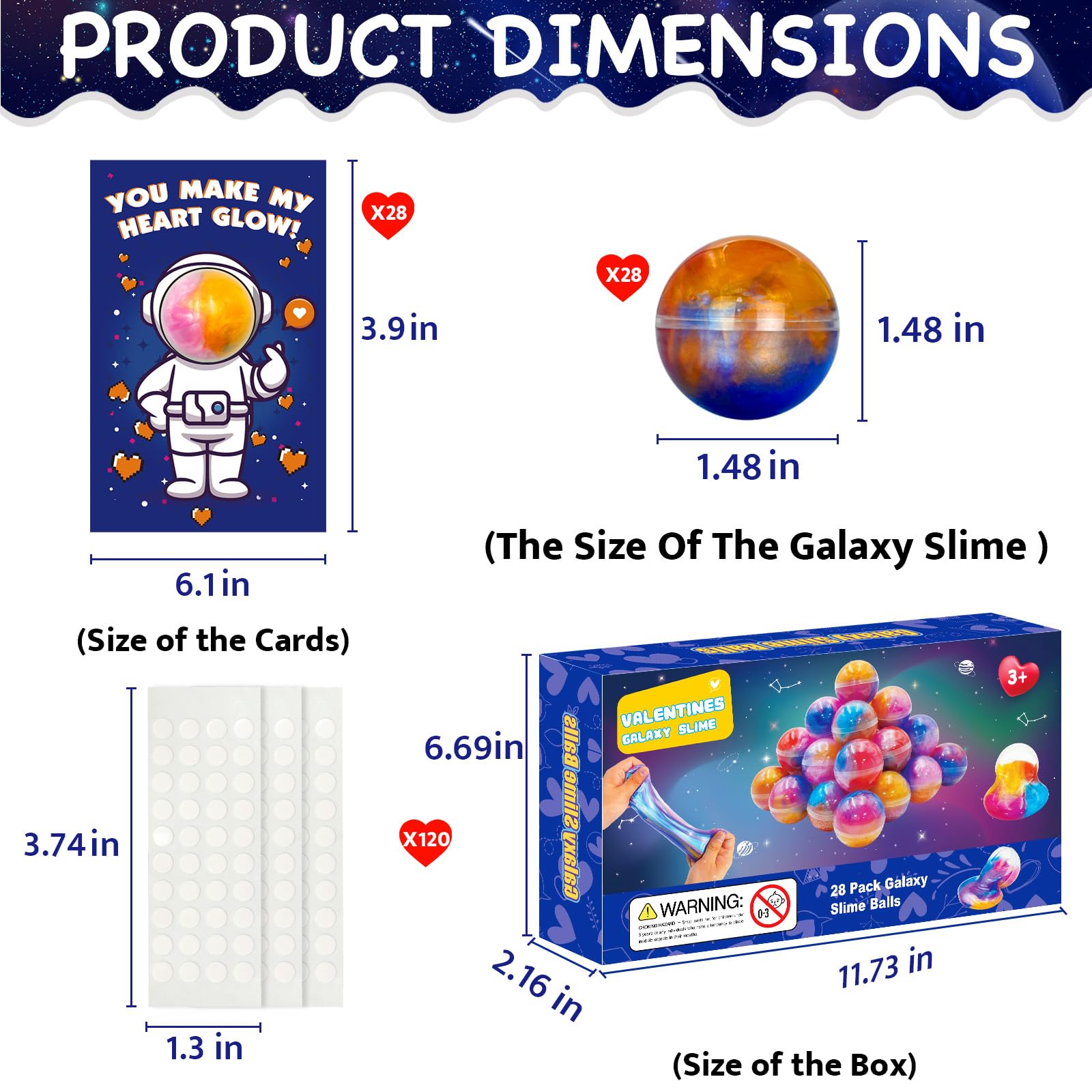PIONJOY Valentines Galaxy Slime astronaut-card 3, a memorable party favor for classrooms and celebrations.