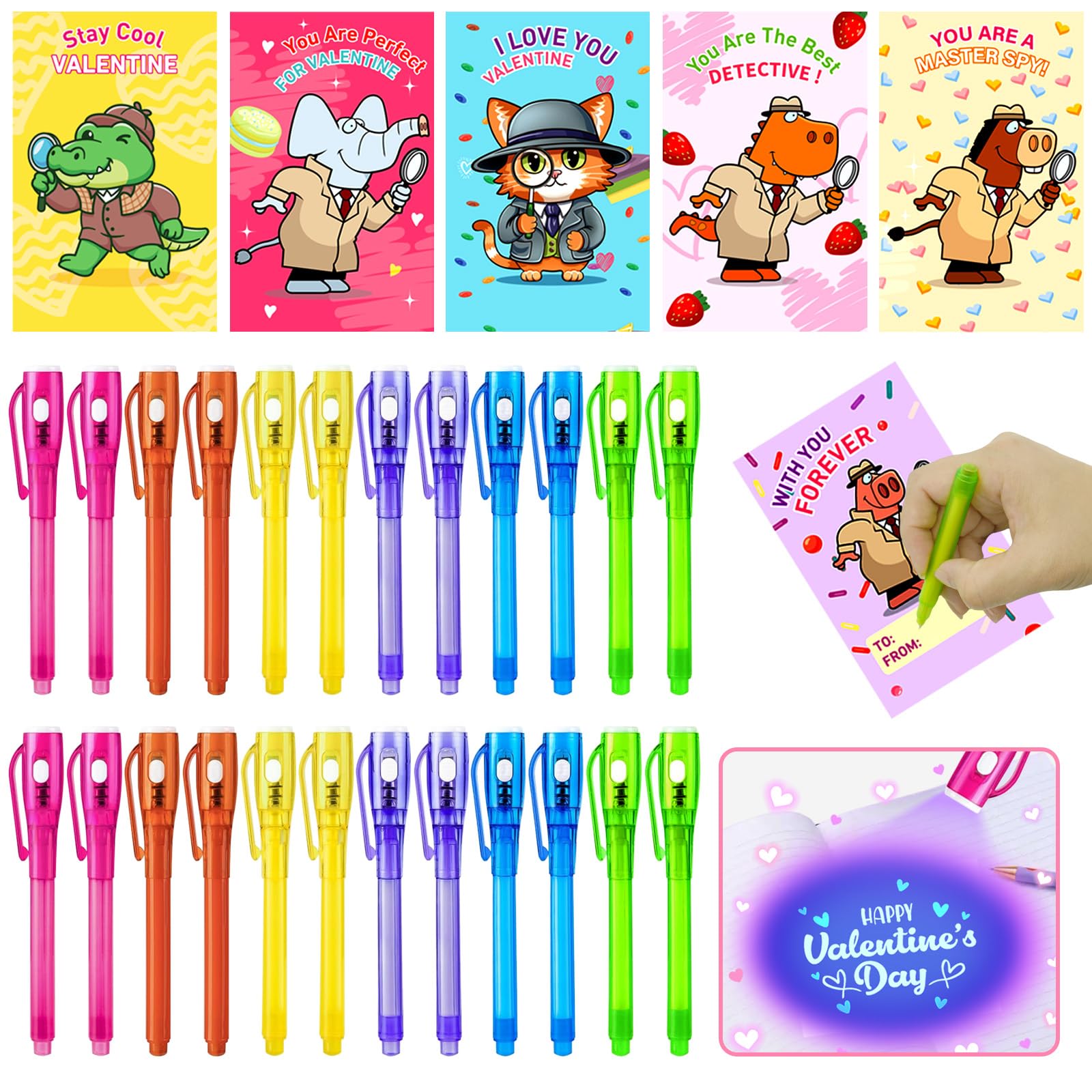 PIONJOY Valentines invisible ink pen with UV light reveals secret messages for glow gifts