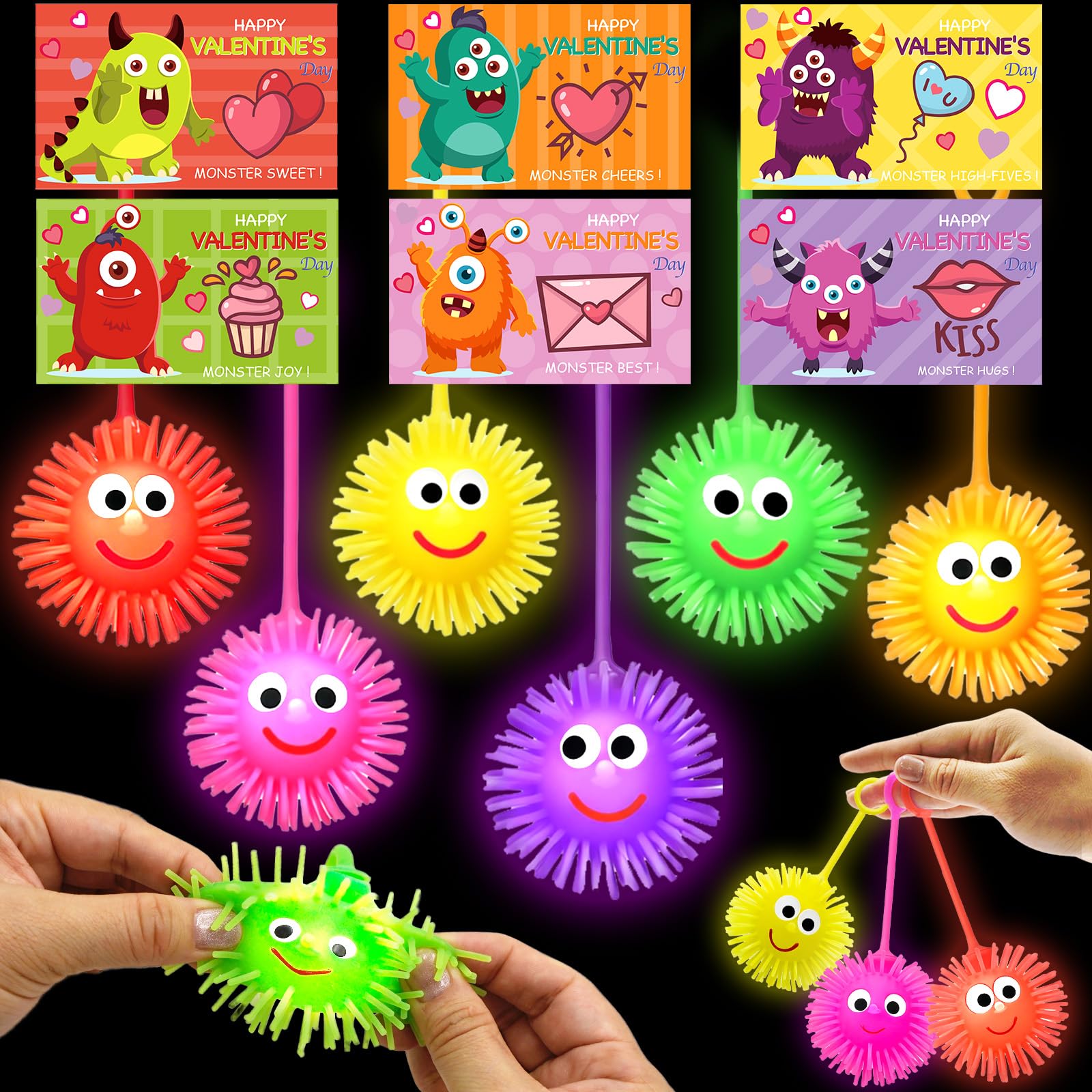 PIONJOY Valentines LED Puffy Ball pink glow ideal for classroom exchanges.