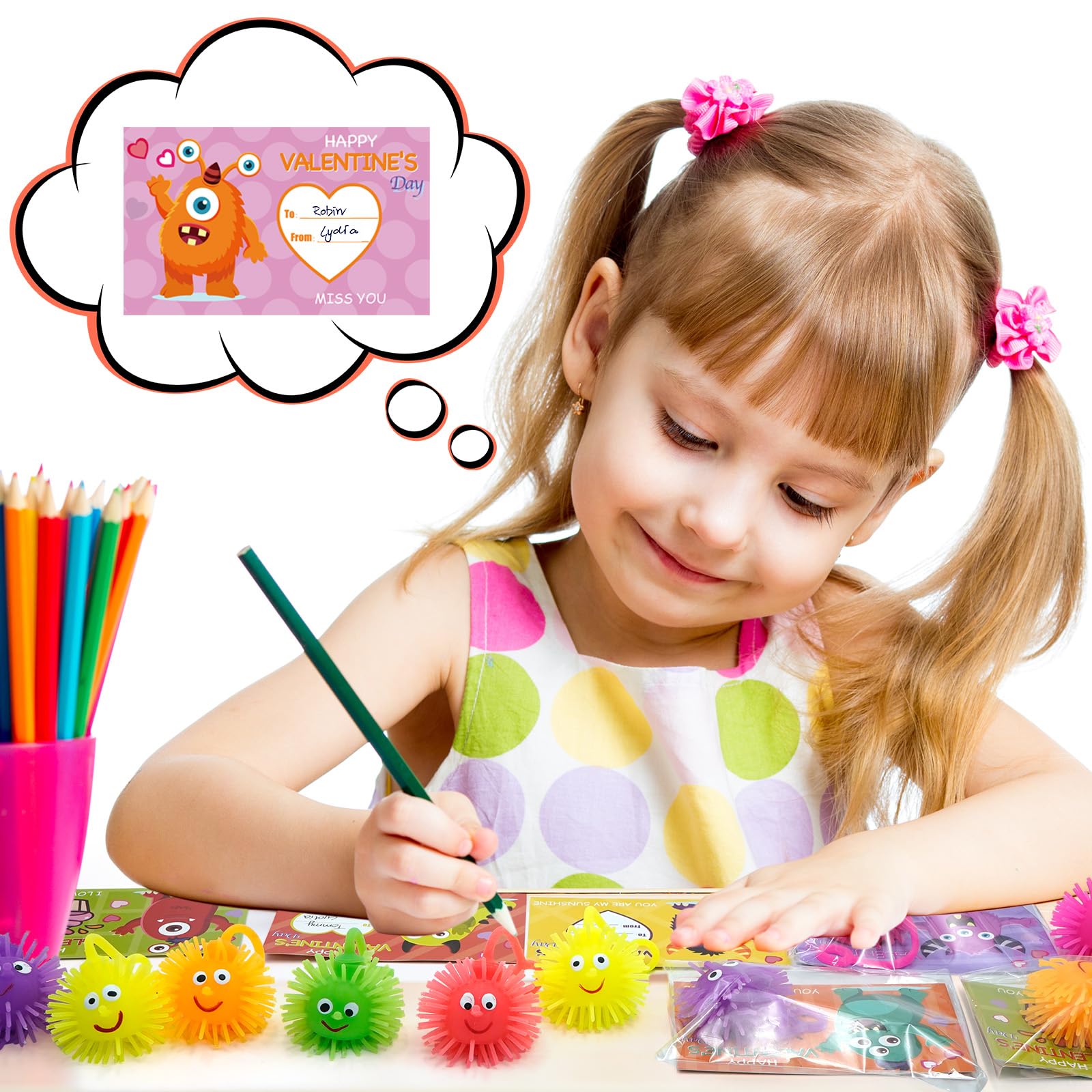 PIONJOY Valentines LED Puffy Ball purple glow ideal for classroom fun.