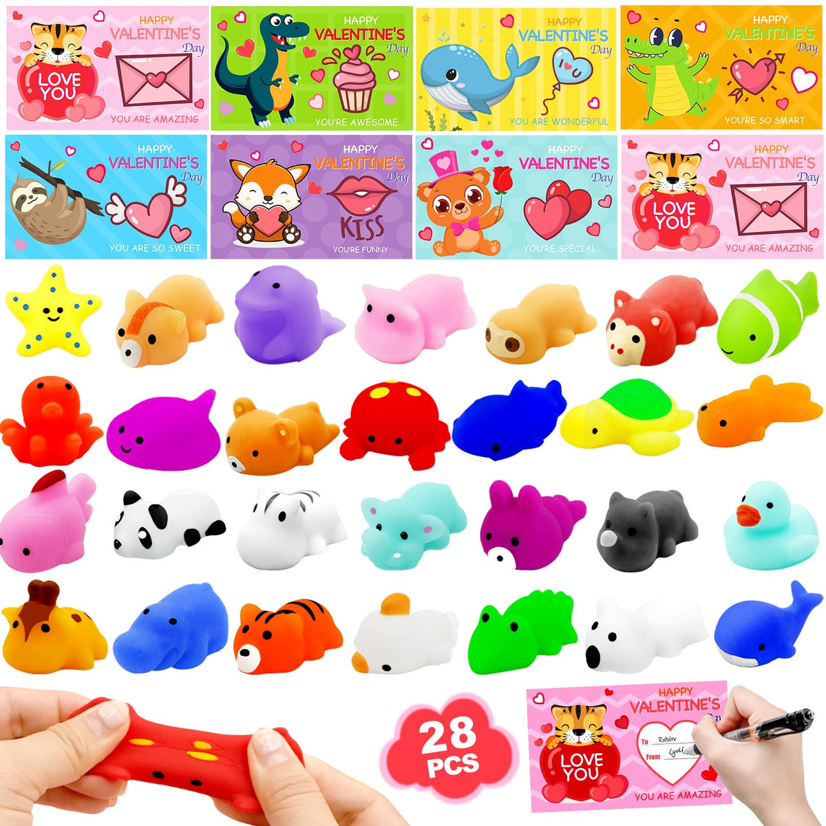 PIONJOY valentines mochi squishy toys for classroom fun.