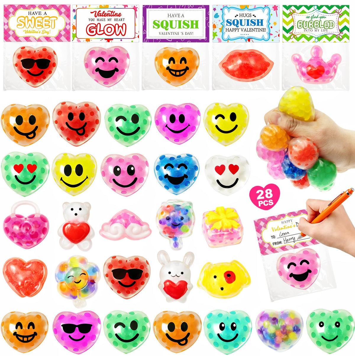 PIONJOY valentines stress ball close-up, soft and stretchable for sensory play.
