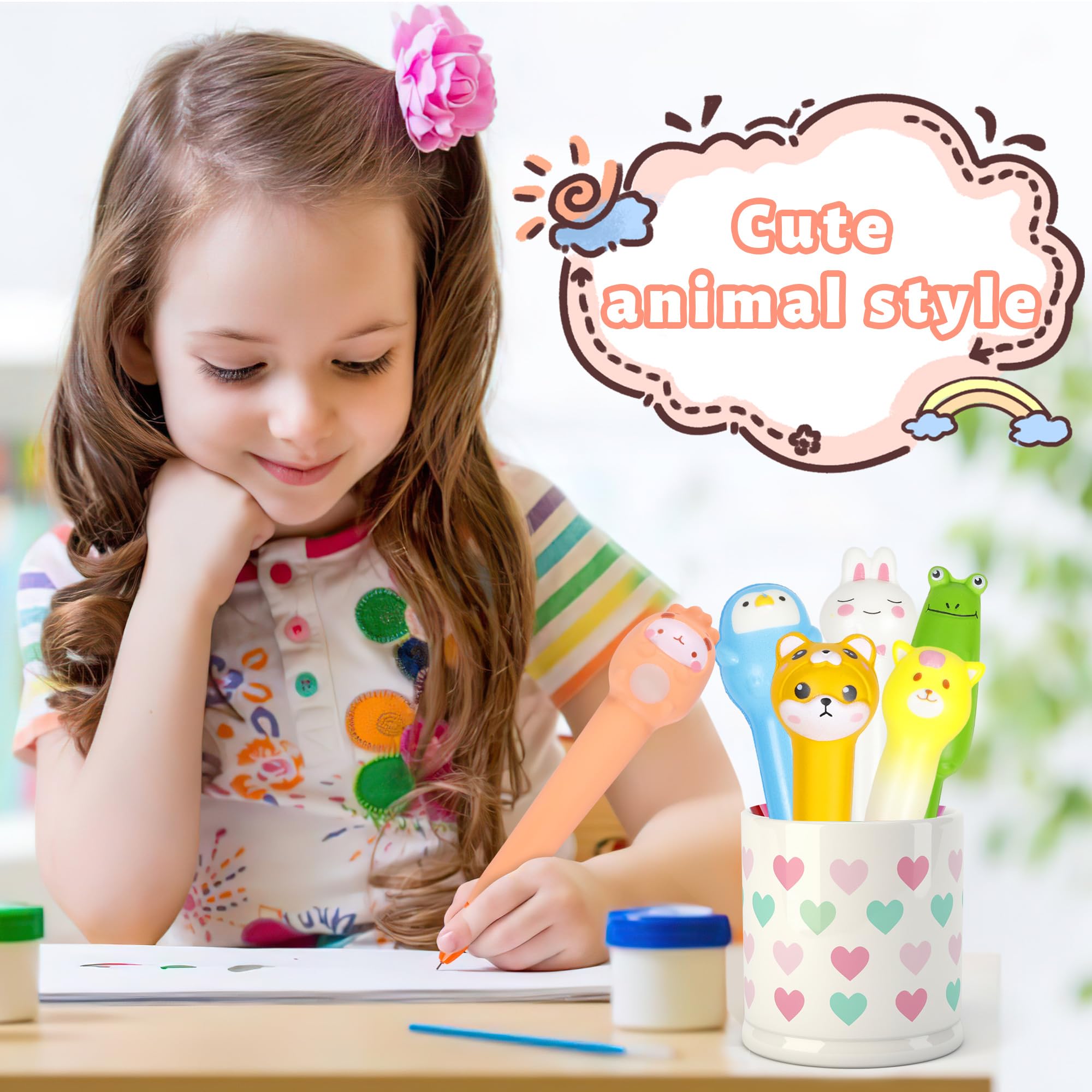 Pipigaty plush grip pens shown in varied colors for easy handling.