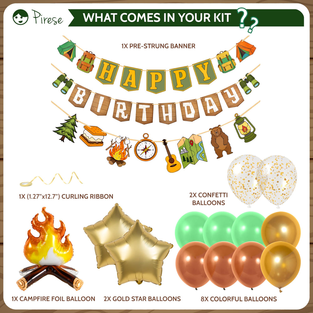 PIRESE campfire foil balloon showcases bold focal point for outdoor birthday photos