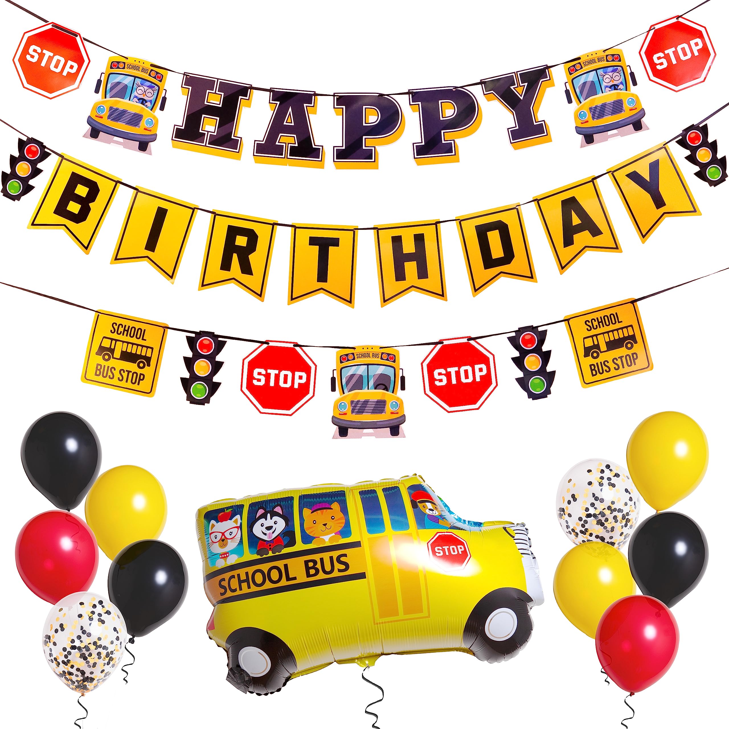 PIRESE Wheels on the Bus banner hanging as a bright birthday backdrop