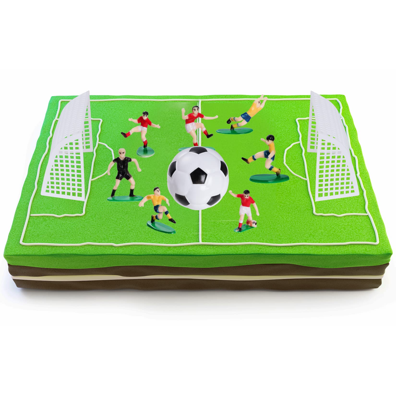 Pistha soccer coach figure topper completes a game-day dessert scene.