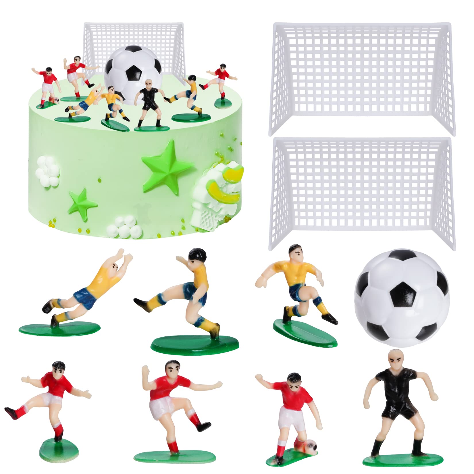 Pistha soccer goal cake topper adds bold drama to cupcakes with red and blue accents.