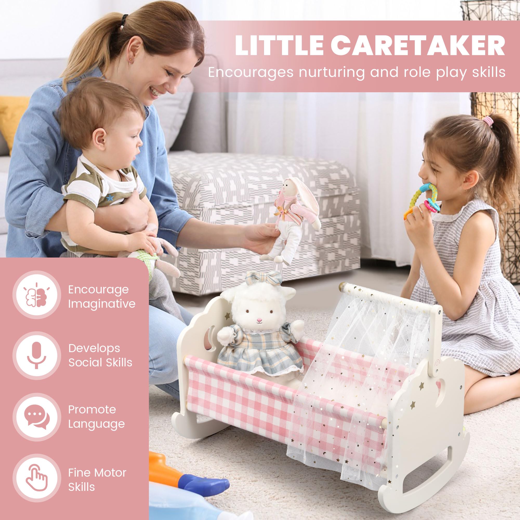 Pithfor doll bedding pillow setup invites cozy naptime storytelling.