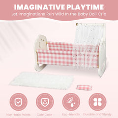 Pithfor doll cradle closeup shows smooth rocking motion for playtime.