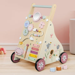 Pithfor wooden baby walker anti-slip wheels provide stable, confident movement.