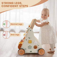 Pithfor wooden baby walker with anti-slip wheels for stable movement