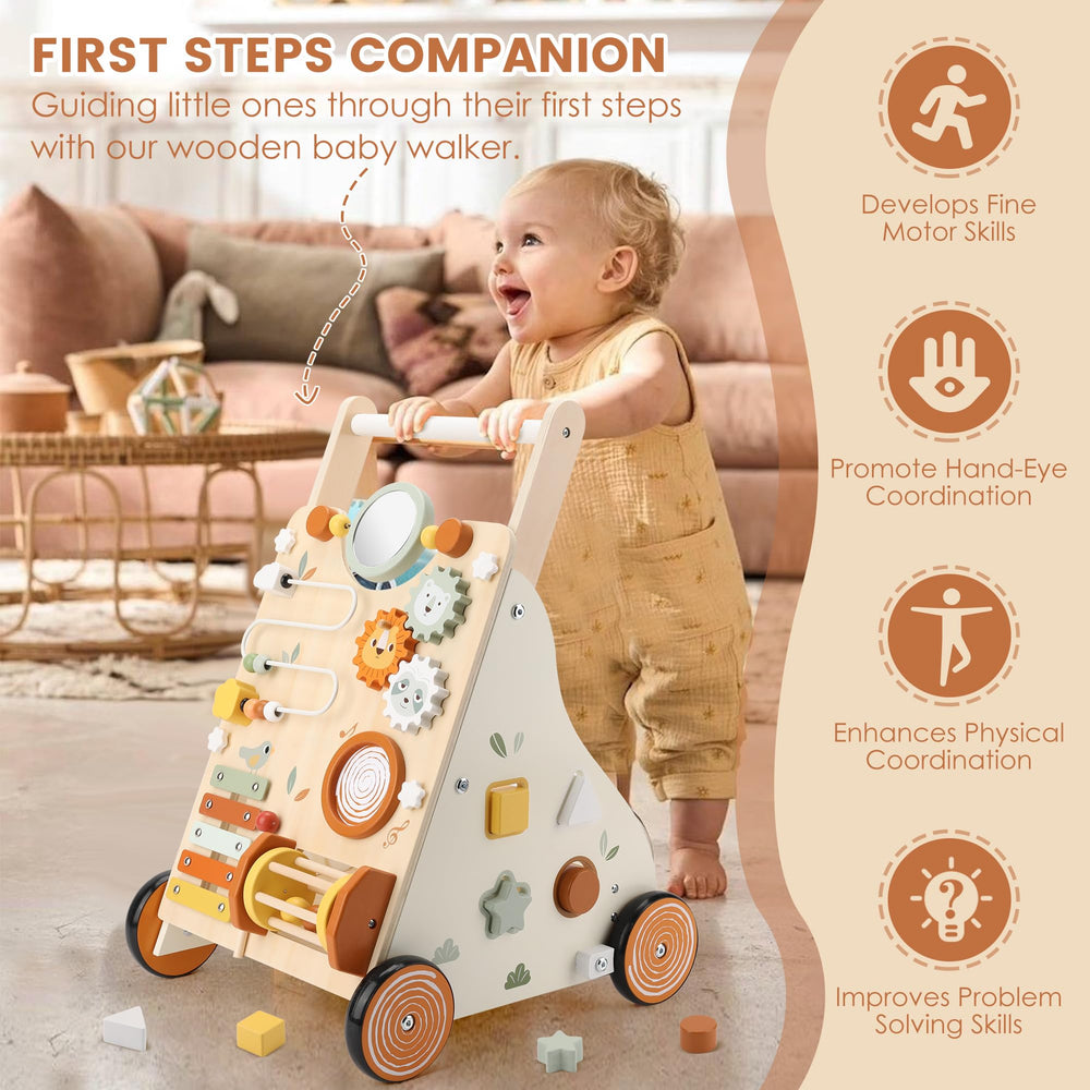Pithfor wooden baby walker with drum and mirror for playful discovery