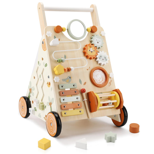 Pithfor wooden baby walker front view shows sturdy frame for early steps