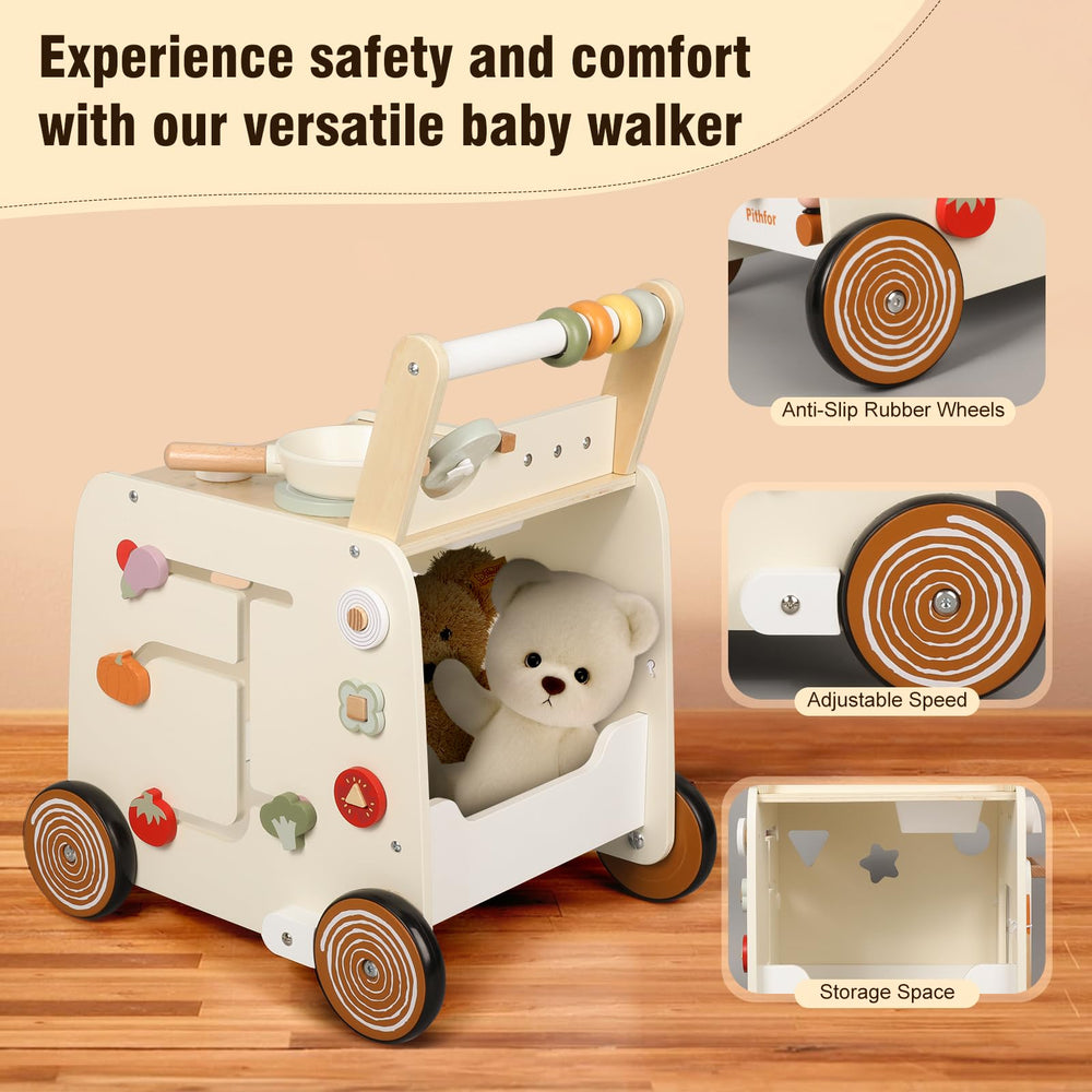 Child exploring sensory center with colorful textures and buttons