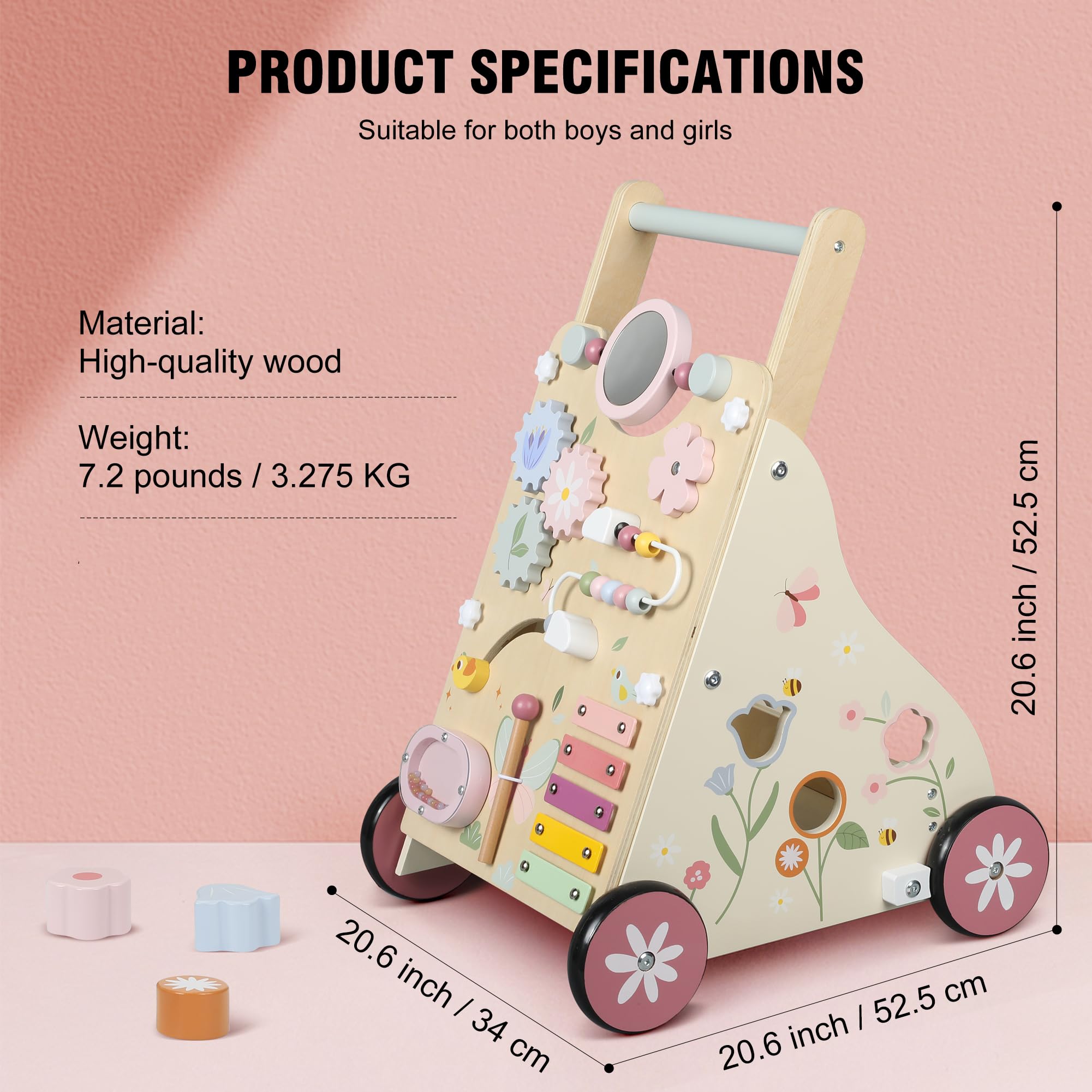 Pithfor wooden baby walker mirror encourages self-recognition during safe playtime.