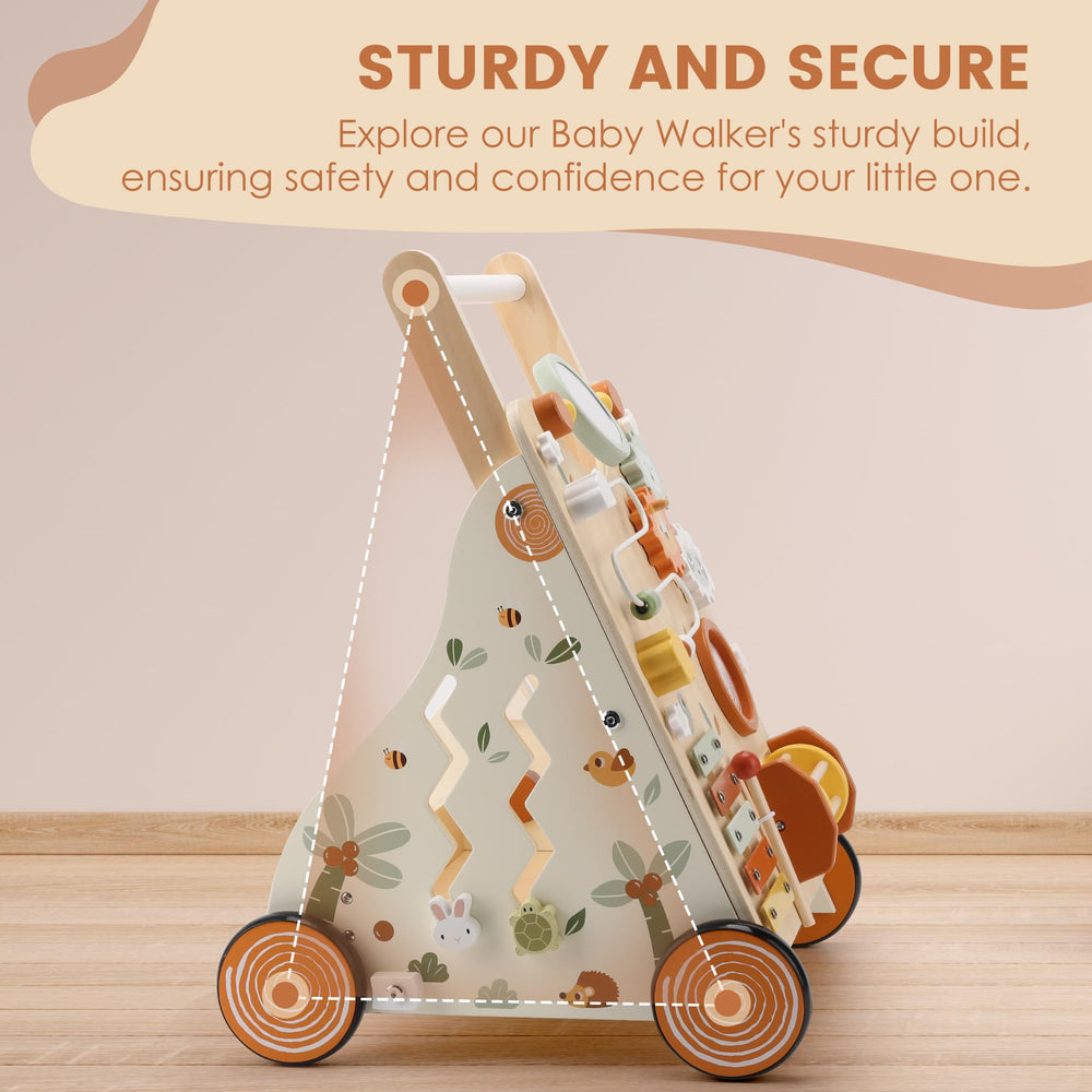 Pithfor wooden baby walker with shape sorter and gears for problem-solving