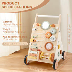 Pithfor wooden baby walker side view highlights smooth finish and stability