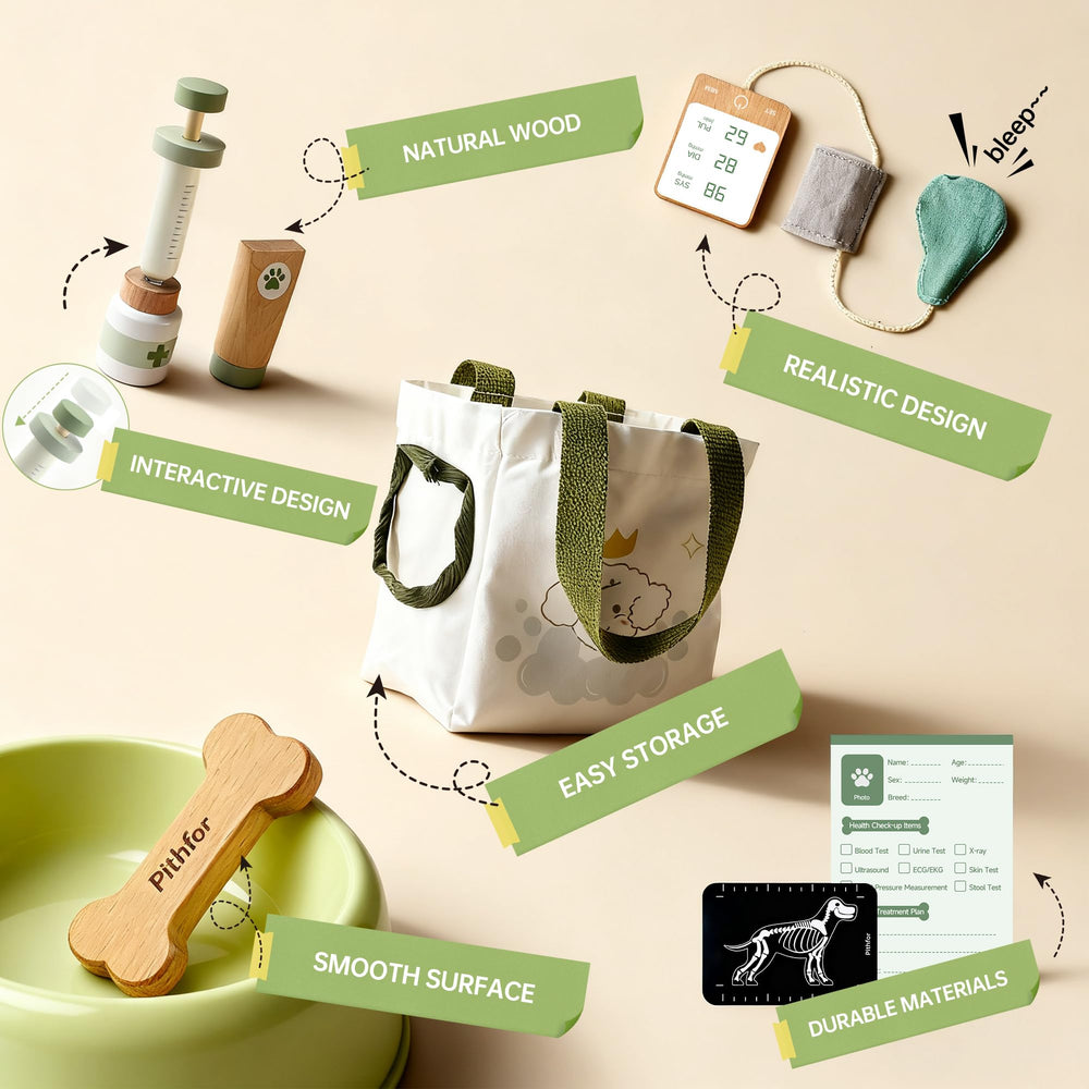 Pithfor wooden doctor kit stethoscope for realistic health checks during pretend play