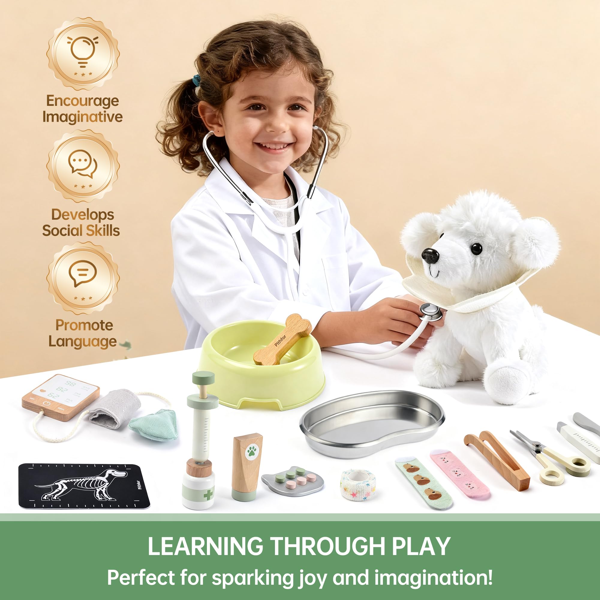Pithfor wooden vet kit syringe for role play medical scenarios