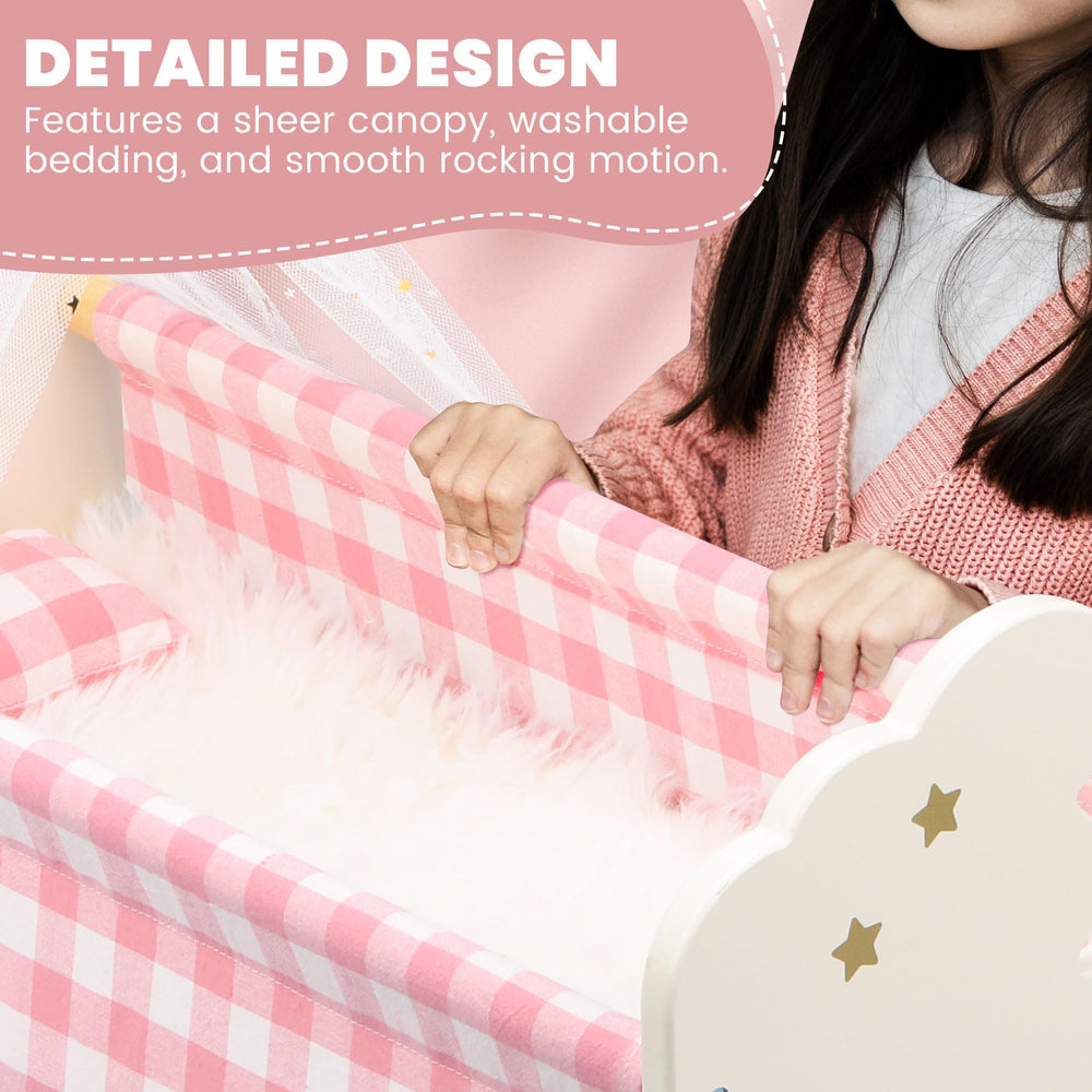 Pithfor wooden doll crib wood finish detail highlights durable craftsmanship.