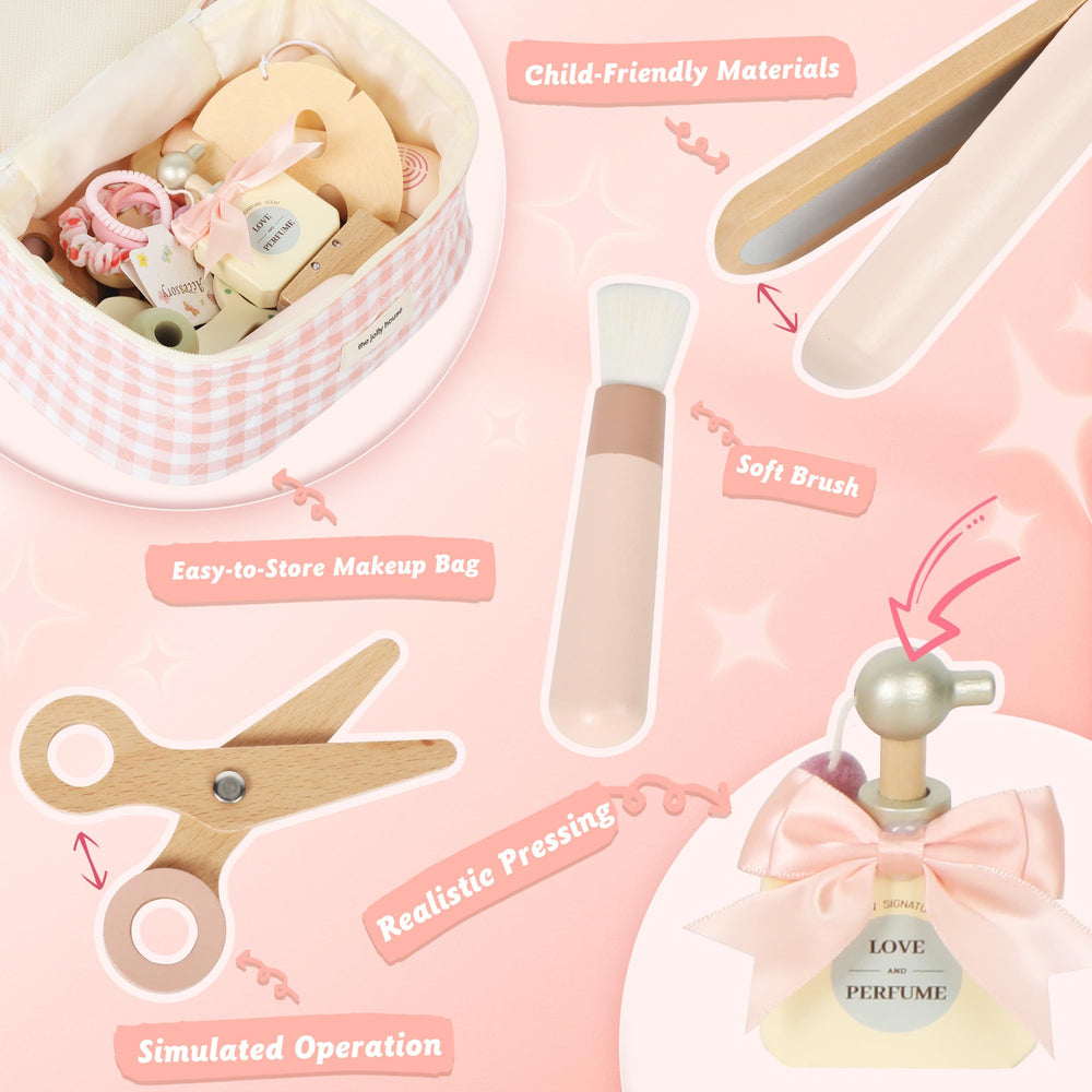 Pithfor wooden makeup toy set brushes: soft bristles encourage gentle grooming