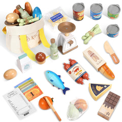 Pithfor wooden play food milk bottle for imaginative grocery shopping.