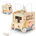 Pithfor wooden pull-along activity cube with bead maze for toddlers