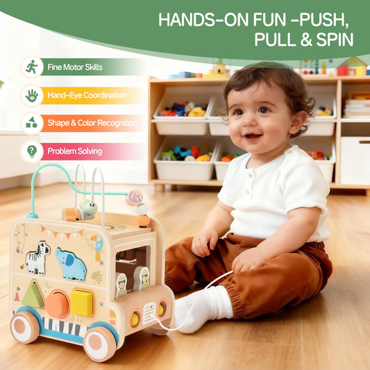 Pithfor activity cube showing shape sorting feature for early learning