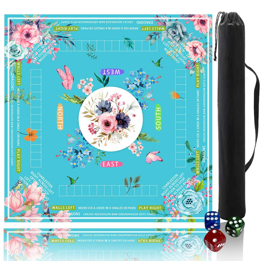 Pittera mahjong mat 31.5-inch blue floral design for stylish game nights