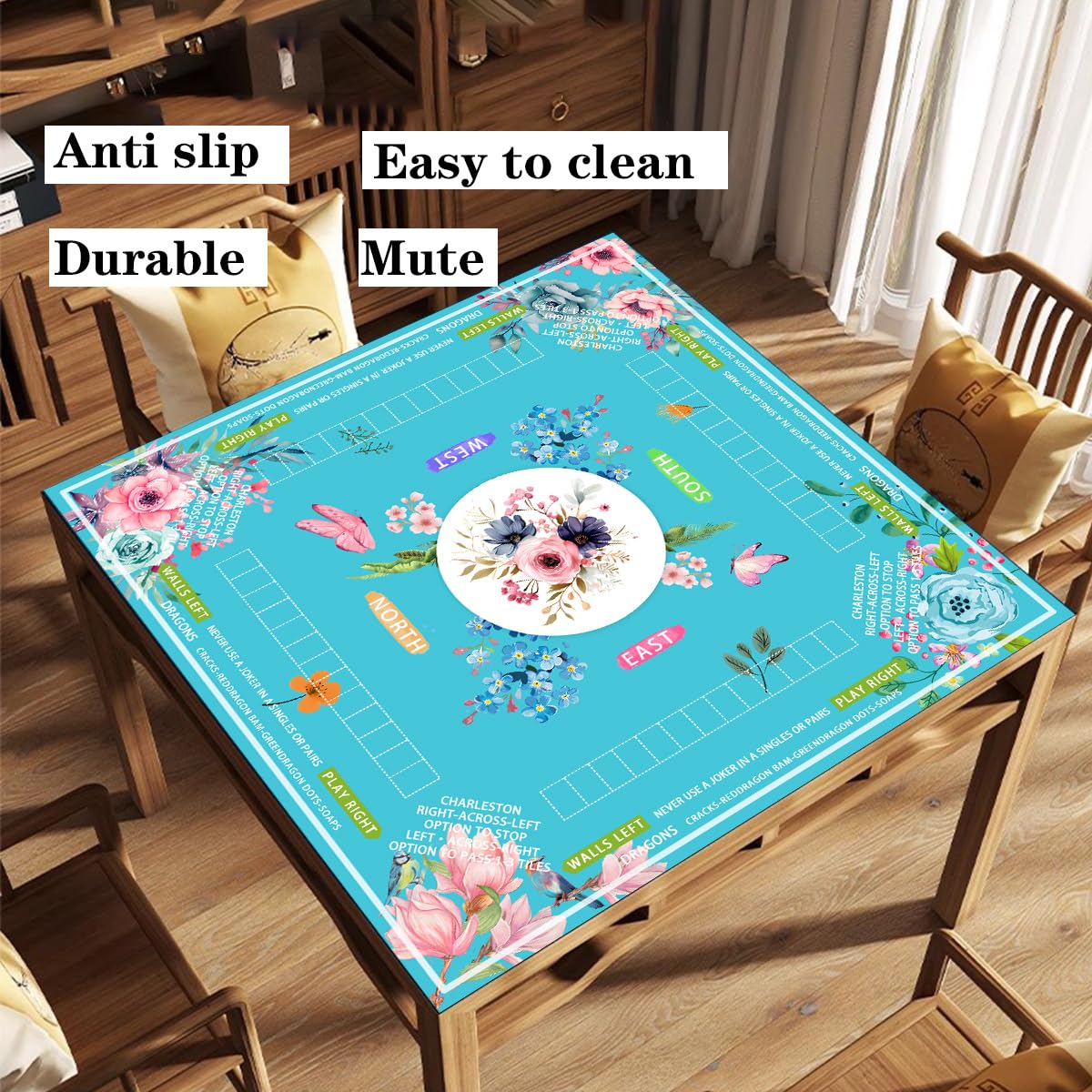 Pittera mahjong mat non-slip backing provides stable play surface during table games