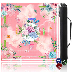 Pittera mahjong mat with pink floral design for quiet, protected play