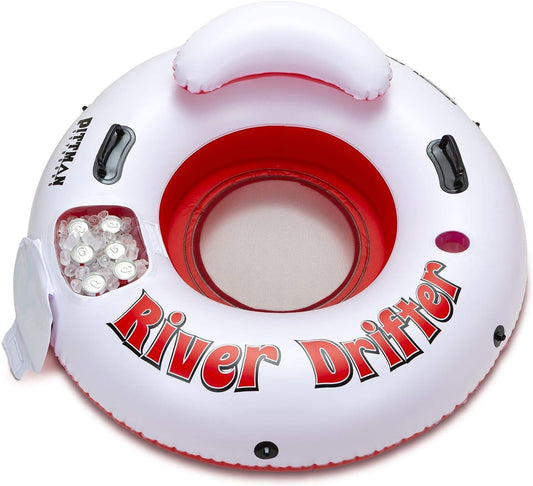 Pittman Outdoors River Drifter with ice chest keeps drinks cold while floating.