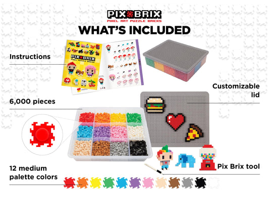Pix Brix 12-color medium palette bricks ready for vibrant 2D and 3D builds.