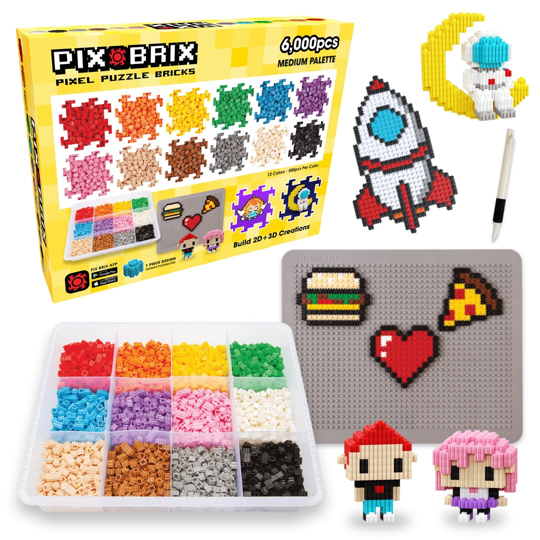 Pix Brix 6000-piece container with colorful bricks for endless pixel art projects.