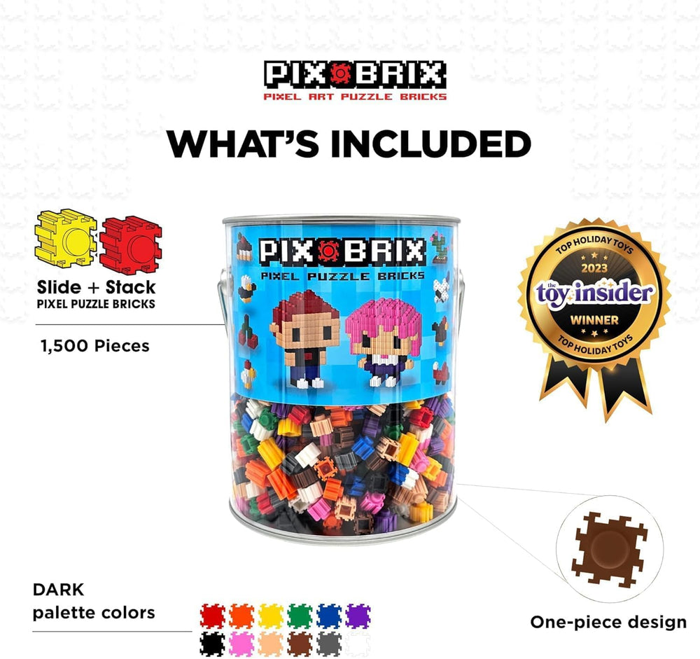 Close-up of Pix Brix dark palette bricks highlighting rich colors for detailed pixel art.