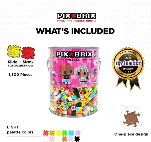 Pix Brix bricks display a 12-color light palette for bright pixel art projects.