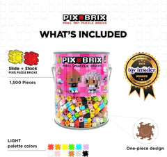 Pix Brix bricks display a 12-color light palette for bright pixel art projects.