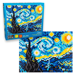 Pix Brix Starry Night pixel art box illustrating 2D and 3D builds