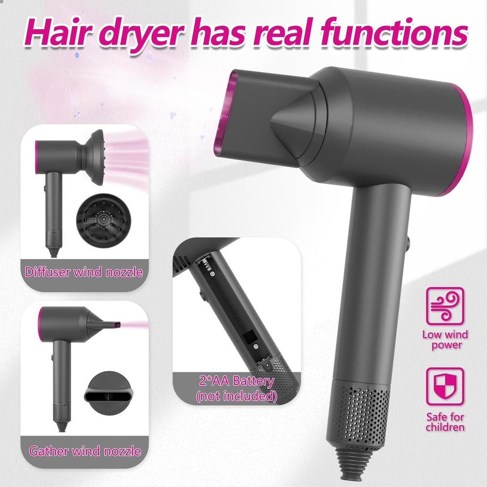 PIXATA hair dryer toy with realistic sounds for pretend styling
