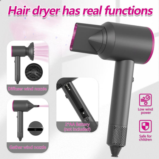 PIXATA hair dryer toy with realistic sounds for pretend styling
