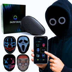 Pixel Stackers Glow Gear face-mask closeup with bright LEDs for bold looks.